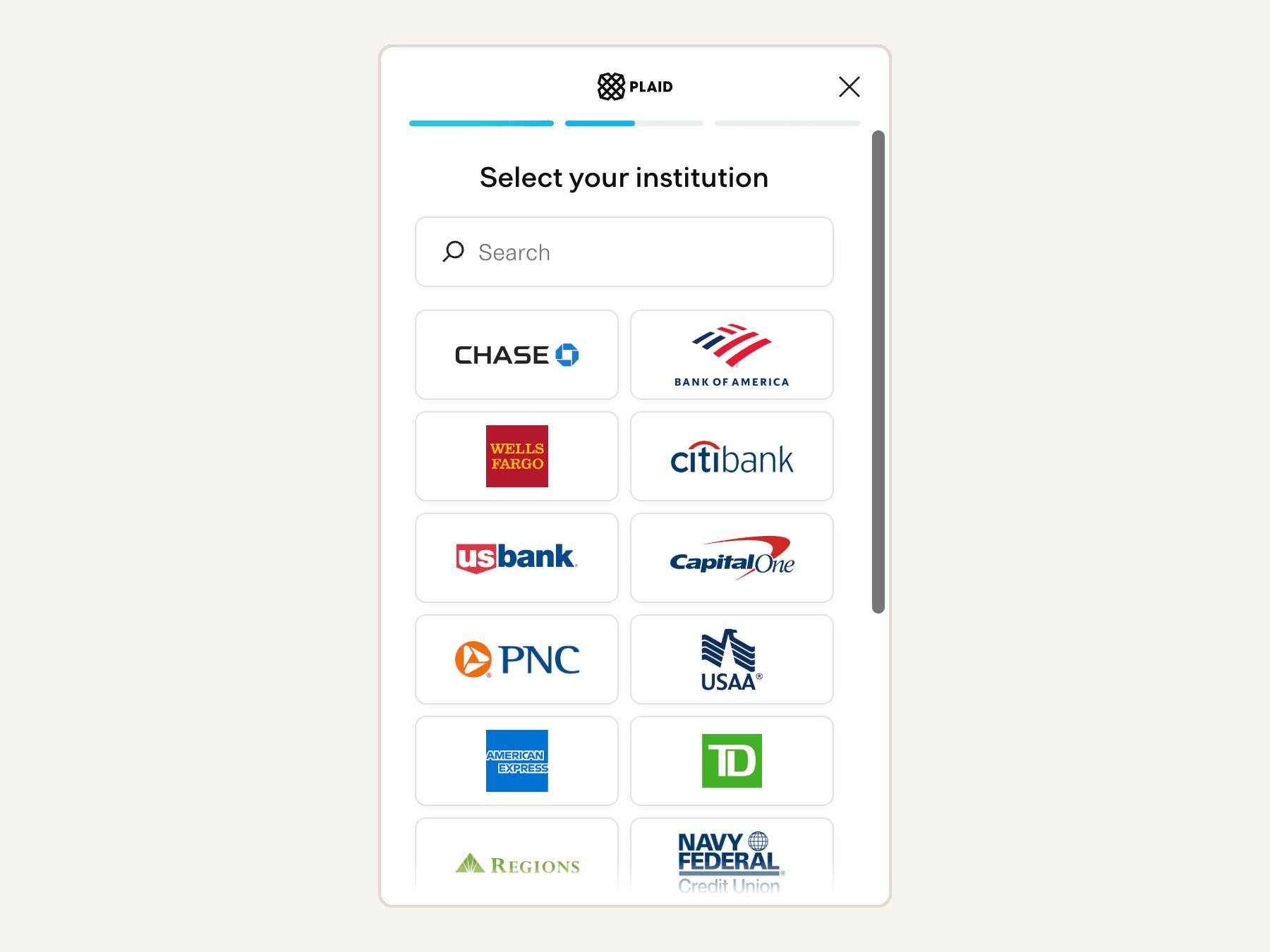 Plaid Link flow placeholder